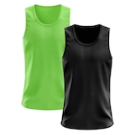 Camiseta Regata Térmica Whats Wear Dry Fit com Proteção Solar UV - Masculina - 2 Unds PRETO/VERDE