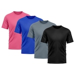 Camiseta Whats Wear Lisa Dry Fit com Proteção Solar UV - Masculina - 4 Unds PRETO/ROSA