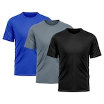 Camiseta Whats Wear Lisa Dry Fit com Proteção Solar UV - Masculina - 3 Unds PRETO/AZUL