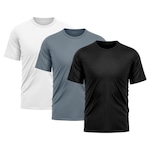 Camiseta Whats Wear Lisa Dry Fit com Proteção Solar UV - Masculina - 3 Unds PRETO/BRANCO