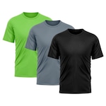 Camiseta Whats Wear Lisa Dry Fit com Proteção Solar UV - Masculina - 3 Unds PRETO/VERDE