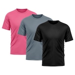 Camiseta Whats Wear Lisa Dry Fit com Proteção Solar UV - Masculina - 3 Unds PRETO/ROSA