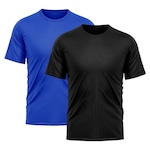 Camiseta Whats Wear Lisa Dry Fit com Proteção Solar UV - Masculina - 2 Unds PRETO/AZUL