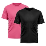 Camiseta Whats Wear Lisa Dry Fit com Proteção Solar UV - Masculina - 2 Unds PRETO/ROSA