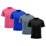 Camiseta Whats Wear Raglan Dry Fit com Proteção Solar UV - Masculina - 4 Unds PRETO/ROSA