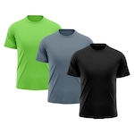 Camiseta Whats Wear Raglan Dry Fit com Proteção Solar UV - Masculina - 3 Unds VERDE/PRETO