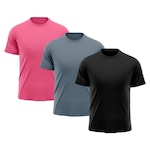 Camiseta Whats Wear Raglan Dry Fit com Proteção Solar UV - Masculina - 3 Unds PRETO/ROSA