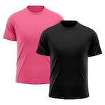 Camiseta Whats Wear Raglan Dry Fit com Proteção Solar UV - Masculina - 2 Unds PRETO/ROSA