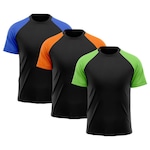 Camiseta Whats Wear Raglan Dry Fit com Proteção Solar UV - Masculina - 3 Unds LARANJA/AZUL