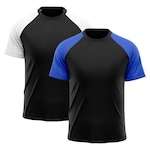 Camiseta Whats Wear Raglan Dry Fit com Proteção Solar UV - Masculina - 2 Unds AZUL/BRANCO