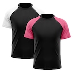 Camiseta Whats Wear Raglan Dry Fit com Proteção Solar UV - Masculina - 2 Unds BRANCO/ROSA