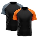 Camiseta Whats Wear Raglan Dry Fit com Proteção Solar UV - Masculina - 2 Unds LARANJA/CINZA