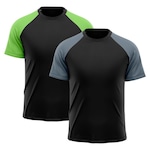 Camiseta Whats Wear Raglan Dry Fit com Proteção Solar UV - Masculina - 2 Unds CINZA/VERDE