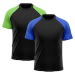 Camiseta Whats Wear Raglan Dry Fit com Proteção Solar UV - Masculina - 2 Unds Azul/Verde