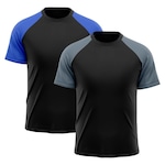 Camiseta Whats Wear Raglan Dry Fit com Proteção Solar UV - Masculina - 2 Unds AZUL/CINZA