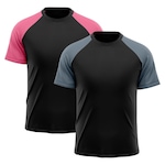 Camiseta Whats Wear Raglan Dry Fit com Proteção Solar UV - Masculina - 2 Unds CINZA/ROSA