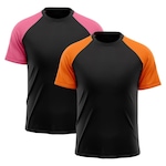 Camiseta Whats Wear Raglan Dry Fit com Proteção Solar UV - Masculina - 2 Unds LARANJA/ROSA