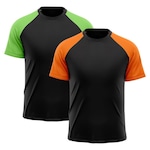 Camiseta Whats Wear Raglan Dry Fit com Proteção Solar UV - Masculina - 2 Unds Laranja/Verde