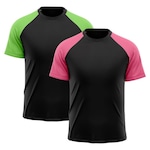 Camiseta Whats Wear Raglan Dry Fit com Proteção Solar UV - Masculina - 2 Unds Rosa/Verde