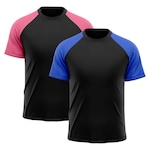 Camiseta Whats Wear Raglan Dry Fit com Proteção Solar UV - Masculina - 2 Unds AZUL/ROSA