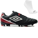 Chuteira de Campo Umbro Attak Eternal + Par de Meias - Adulto PRETO/VERMELHO