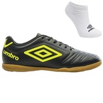 Chuteira Futsal Umbro Class + Par de Meias - Adulto PRETO/VERDE