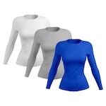 Kit de Camisetas Manga Longa Rony Versátil Proteção Solar UV 50+ Térmica - 3 Unidades - Feminina AZUL/CINZA