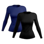 Kit de Camisetas Manga Longa Rony Versátil Proteção Solar UV 50+ Térmica - 2 Unidades - Feminina PRETO/AZUL