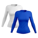 Kit de Camisetas Manga Longa Rony Versátil Proteção Solar UV 50+ Térmica - 2 Unidades - Feminina AZUL/BRANCO