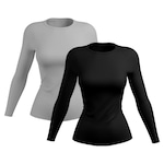 Kit de Camisetas Manga Longa Rony Versátil Proteção Solar UV 50+ Térmica - 2 Unidades - Feminina PRETO/CINZA