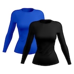 Kit de Camisetas Manga Longa Rony Versátil Proteção Solar UV 50+ Térmica - 2 Unidades - Feminina AZUL/PRETO