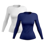 Kit de Camisetas Manga Longa Rony Versátil Proteção Solar UV 50+ Térmica - 2 Unidades - Feminina BRANCO/AZUL