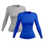 Kit de Camisetas Manga Longa Rony Versátil Proteção Solar UV 50+ Térmica - 2 Unidades - Feminina CINZA/AZUL