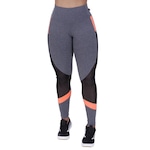 Calça Legging Orbis Fitness Polimiada Recortes Tela e Neon - Feminina CINZA CLA/LARANJA