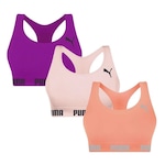 Kit Top Puma Nadador Sem Costura - Feminino - 3 Unidades Rosa/Roxo Esc