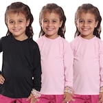 Kit Camisetas Manga Longa Dellas Fit Térmica - 3 Unidades - Infantil PRETO/ROSA