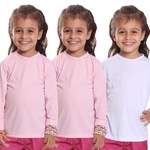 Kit Camisetas Manga Longa Dellas Fit Térmica - 3 Unidades - Infantil ROSA/BRANCO