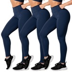 Kit de Calça Legging Belmento Suplex Academia Básica - Feminina - 3 Unds AZUL