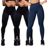 Kit de Calça Legging Belmento Suplex Academia Básica - Feminina - 3 Unds PRETO/AZUL