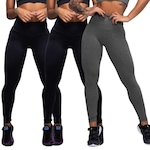 Kit de Calça Legging Belmento Suplex Academia Básica - Feminina - 3 Unds PRETO/CINZA