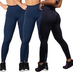 Kit de Calça Legging Belmento Suplex Academia Básica - Feminina - 3 Unds AZUL/PRETO