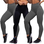 Kit de Calça Legging Belmento Suplex Academia Básica - Feminina - 3 Unds CINZA/PRETO