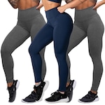 Kit de Calça Legging Belmento Suplex Academia Básica - Feminina - 3 Unds CINZA/AZUL