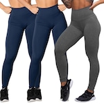 Kit de Calça Legging Belmento Suplex Academia Básica - Feminina - 3 Unds AZUL/CINZA