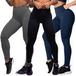 Kit de Calça Legging Belmento Suplex Academia Básica - Feminina - 3 Unds PRETO/ROYAL/CINZA