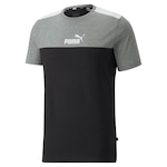 Camiseta Puma Manga Curta Essential Block Tee - Masculina PRETO/CINZA/BRANCO