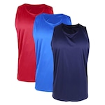 Kit Camisetas Regatas PMC Básica - 3 Unidades - Masculina AZUL/VERMELHO