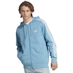 Jaqueta com Capuz adidas Moletinho Essentials 3-Stripes - Masculina AZUL/BRANCO