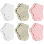 Kit Meia Cano Médio Lupo Baby com 6 Pares - Infantil BRANCO/ROSA