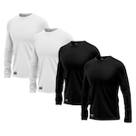 Kit Camisetas Segunda Pele Térmica Mants com Proteção UV 30+ Manga Longa 4 Unds - Masculina PRETO/BRANCO